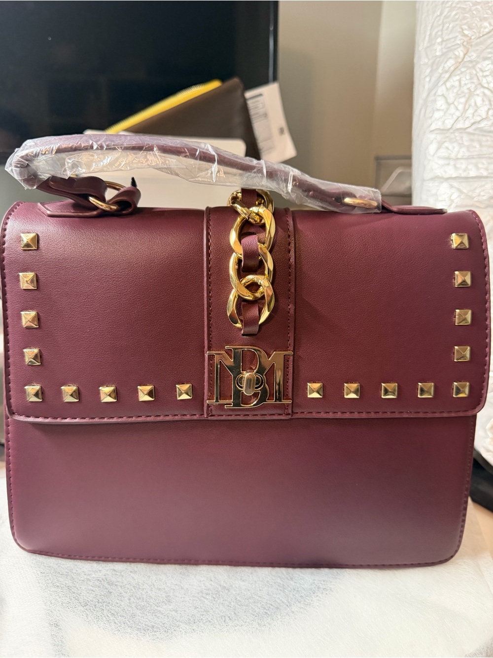 Badgley Mischka Studded Top Handle Flap Satchel Crossbody Bag